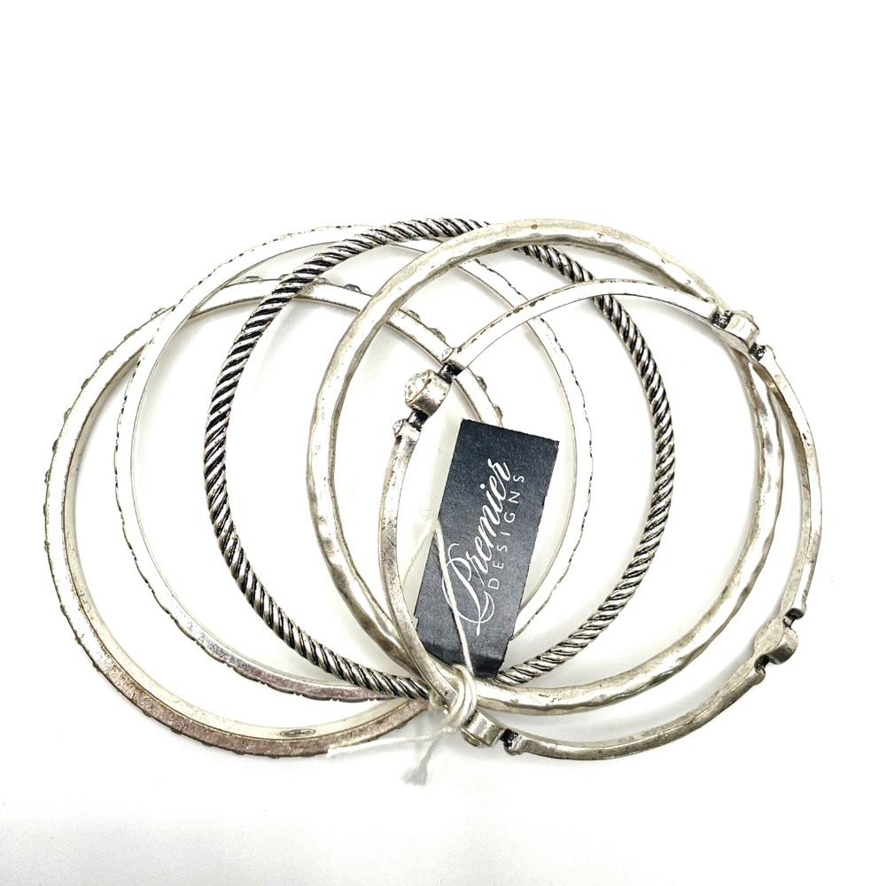 Premier Designs Nwt 5 Stack Silver Rhinestone Ban… - image 4